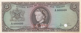 Trinidad & Tobago, 5 Dollars, 1964, UNC,p27acts, COLOR TRİAL SPECİMEN
İmza: John F. Pierce
Serial Number: A 0000000
Estimate: 300 - 600 USD