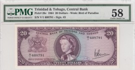 Trinidad & Tobago, 20 Dollars, 1964, AUNC,P29c
PMG 58 EPQ, Portrait of Queen Elizabeth II
Serial Number: V/1 608791
Estimate: 350 - 700 USD