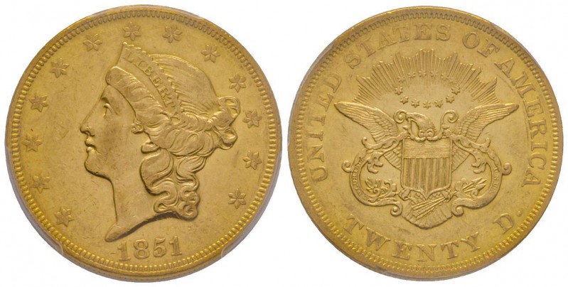 USA
20 Dollars, Philadelphia, 1851, AU 33.43 g.
Ref : Fr. 169, KM#74.1
Conservat...