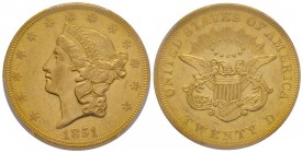 USA
20 Dollars, Philadelphia, 1851, AU 33.43 g.
Ref : Fr. 169, KM#74.1
Conservation : PCGS AU55
