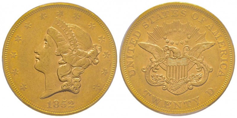 USA
20 Dollars, Philadelphia, 1852, AU 33.43 g.
Ref : Fr. 169, KM#74.1
Conservat...