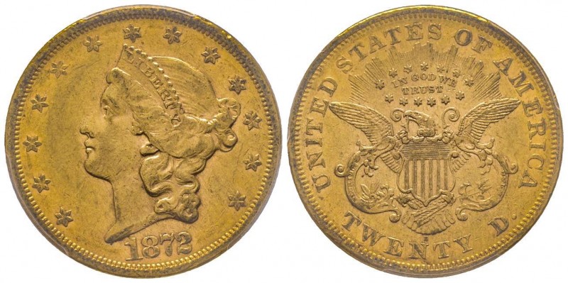 USA
20 Dollars, San Francisco, 1872 S, AU 33.43 g.
Ref : Fr. 175, KM#74.2 
Conse...