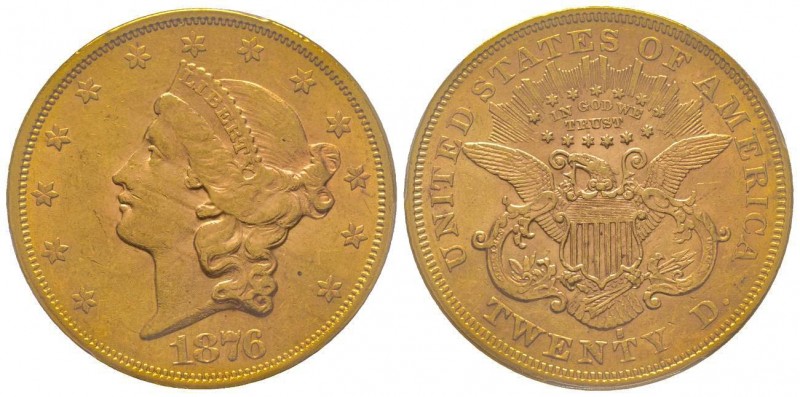 USA
20 Dollars, San Francisco, 1876 S, AU 33.43 g.
Ref : Fr. 172, KM#74.1
Conser...