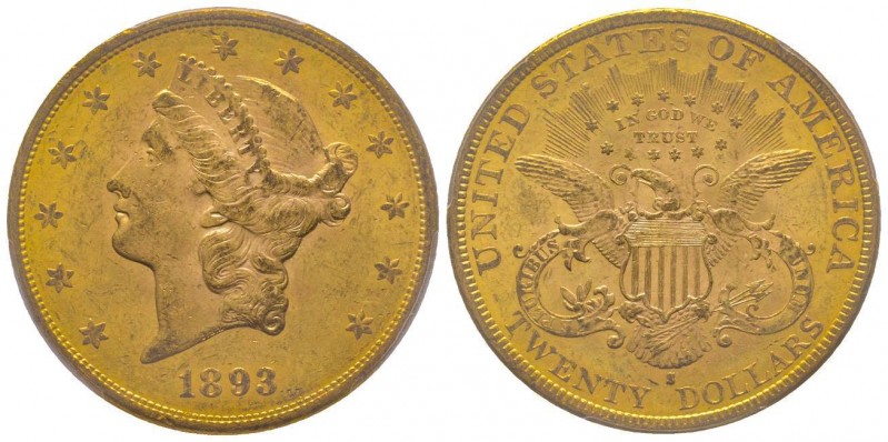 USA
20 Dollars, San Francisco, 1893 S, AU 33.43 g.
Ref : Fr. 172, KM#74.1
Conser...