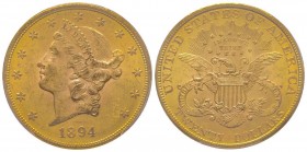 USA 
20 Dollars, Philadelphia, 1894, AU 33.43g. 
Ref : KM#74.3, Fr.177 
Conservation : PCGS MS63+