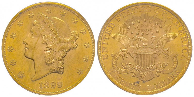 USA 
20 Dollars, Philadelphia, 1899, AU 33.43g. 
Ref : KM#74.3, Fr.177 
Conserva...