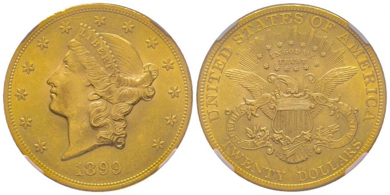 USA 
20 Dollars, Philadelphia, 1899, AU 33.43g. 
Ref : KM#74.3, Fr.177 
Conserva...