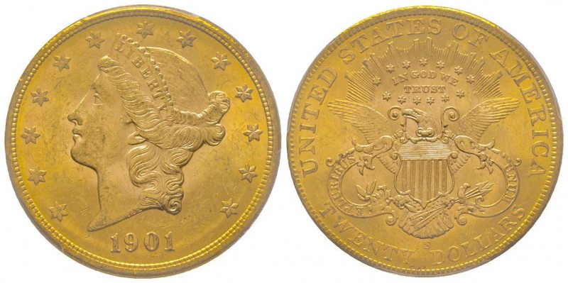 USA
20 Dollars, San Francisco, 1901 S, AU 33.43 g.
Ref : Fr. 172, KM#74.1
Conser...