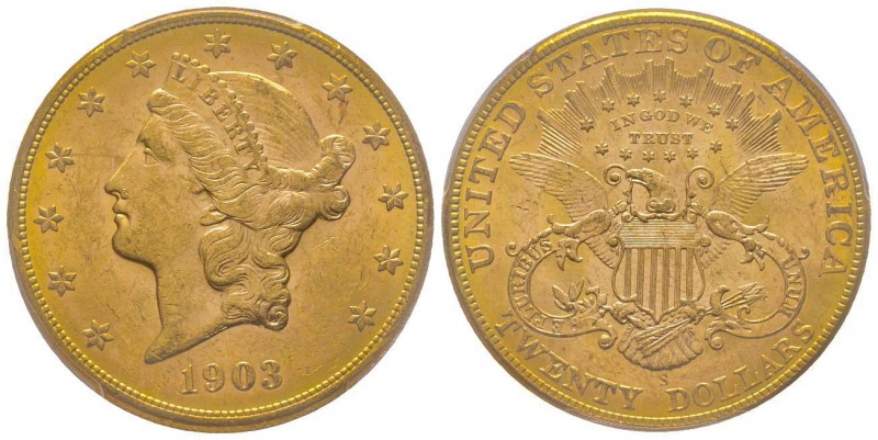 USA
20 Dollars, San Francisco, 1903 S, AU 33.43 g.
Ref : Fr. 172, KM#74.1
Conser...
