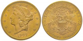 USA
20 Dollars, San Francisco, 1907 S, AU 33.43 g.
Ref : Fr. 172, KM#74.1
Conservation : PCGS MS62