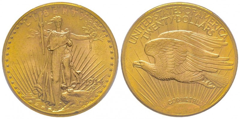 USA
20 Dollars, San, Francisco 1914 S, AU 33.43 g.
Ref : Fr. 172, KM#74.1 
Conse...