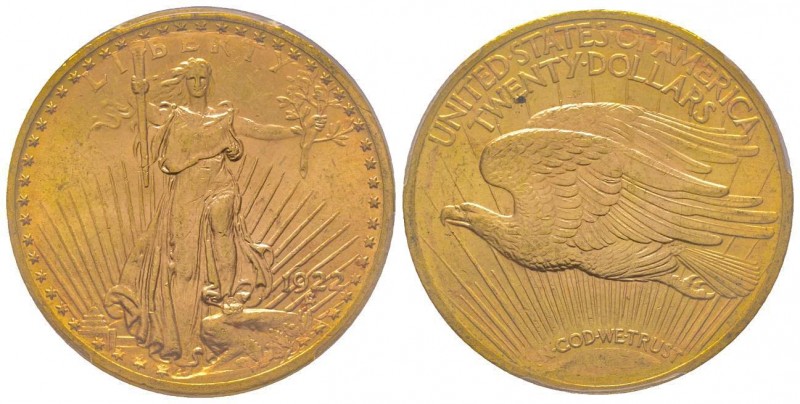 USA
20 Dollars, Philadelphia, 1922, AU 33.43 g.
Ref : Fr. 183, KM#127
Conservati...