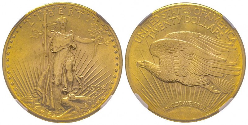 USA
20 Dollars, Philadelphia, 1924, AU 33.43 g.
Ref : Fr. 183, KM#127
Conservati...