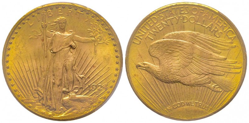 USA
20 Dollars, Philadelphia, 1924, AU 33.43 g.
Ref : Fr. 183, KM#127
Conservati...
