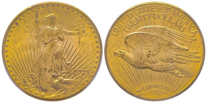 USA
20 Dollars, Philadelphia, 1925, AU 33.43 g.
Ref : Fr. 183, KM#127
Conservati...