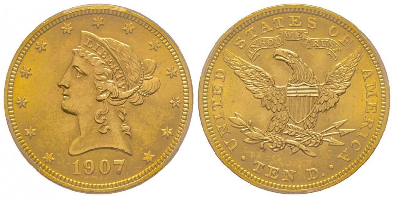 USA
10 Dollars, Philadelphia, 1907 AU 16.72 g. 
Ref : KM 102, Fr. 158 
Conservat...