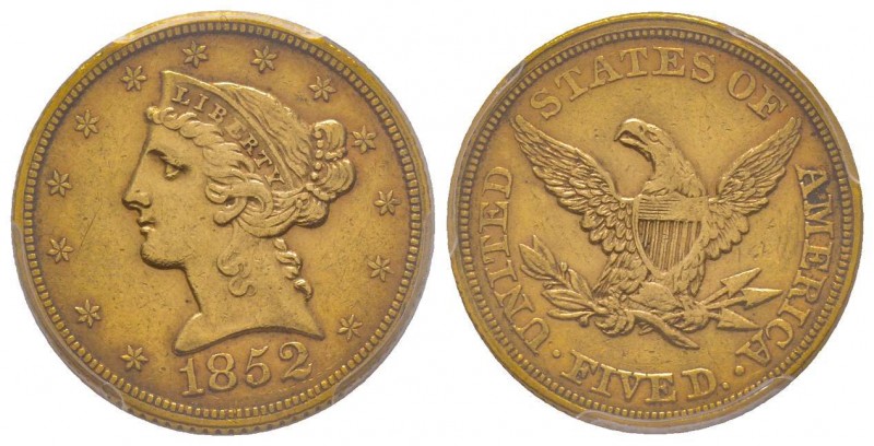 USA
5 Dollars, Philadelphia, 1852 AU 8.36 g.
Ref : Fr. 143, KM#101
Conservation ...