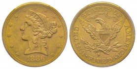 USA
5 Dollars, San Francisco, 1886 S AU 8.36 g.
Ref : Fr. 145, KM#101
Conservation : PCGS MS62