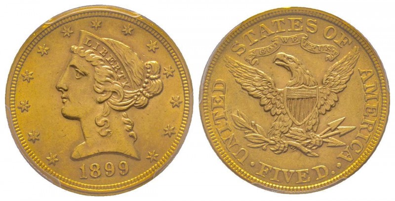 USA
5 Dollars, Philadelphia, 1899 AU 8.36 g.
Ref : Fr. 143, KM#101
Conservation ...