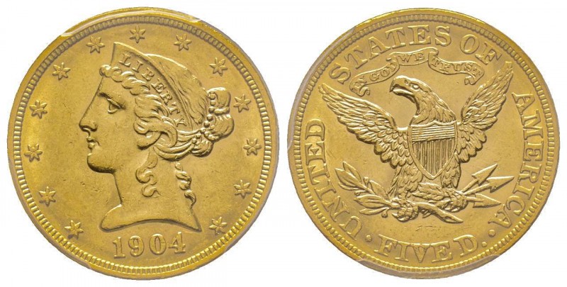 USA
5 Dollars, Philadelphia, 1904 AU 8.36 g.
Ref : Fr. 143, KM#101
Conservation ...