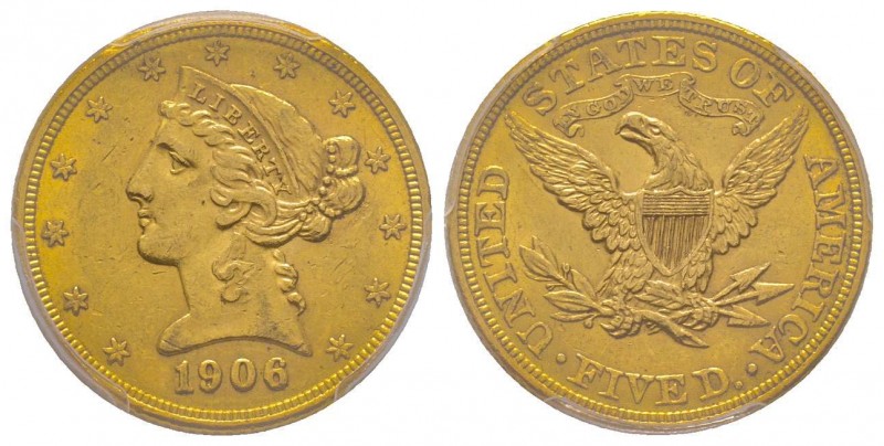 USA
5 Dollars, Philadelphia, 1906 AU 8.36 g.
Ref : Fr. 143, KM#101
Conservation ...