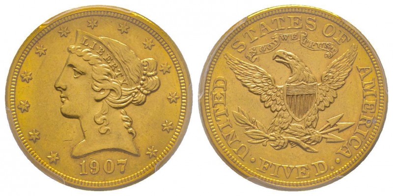 USA
5 Dollars, Philadelphia, 1907 AU 8.36 g.
Ref : Fr. 143, KM#101
Conservation ...