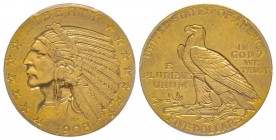 USA
5 Dollars Indian, Philadelphia, 1908, AU 8.35 g.
Ref : Fr. 148 , KM#129
Conservation : PCGS AU58