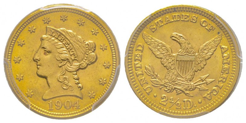 USA
2.5 Dollars, Philadelphie, 1904, AU 4.18 g.
Ref : Fr. 120, KM#72
Conservatio...
