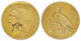 USA
2.5 Dollars, Philadelphie, 1909, AU 4.18 g.
Ref : Fr. 120, KM#72
Conservation : PCGS AU50