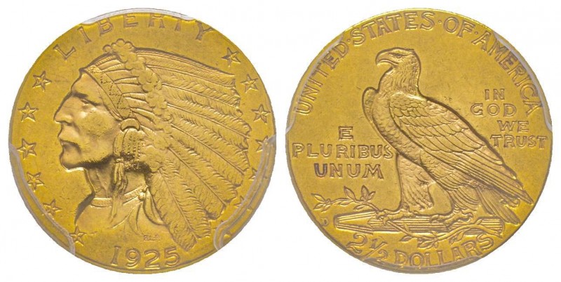 USA
2.5 Dollars, Denver 1925 D, AU 4.18 g.
Ref : Fr. 121
Conservation : PCGS AU5...