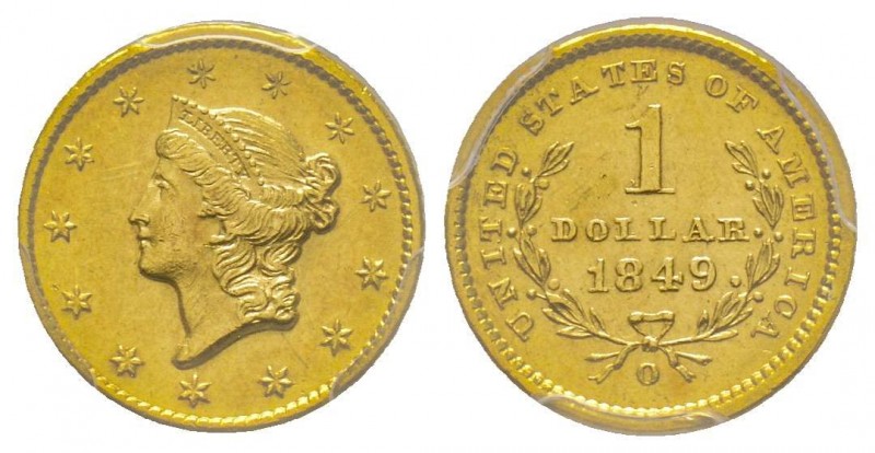 USA
1 Dollar, New Orleans, 1849 O, AU 1.67 g. 
Ref : Fr. 87, KM#73
Conservation ...