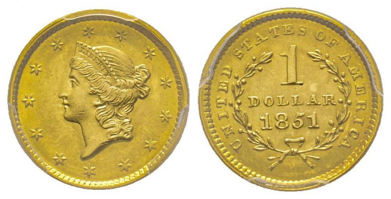 1 Dollar, Philadelphia, 1851, AU 1.67 g. 
Ref : Fr. 84, KM#73
Conservation : PCG...