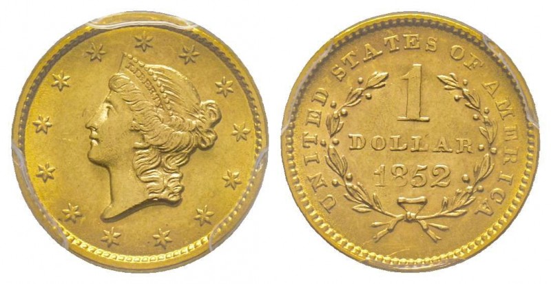 1 Dollar, Philadelphia, 1852, AU 1.67 g. 
Ref : Fr. 84, KM#73
Conservation : PCG...
