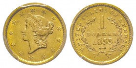 1 Dollar, Philadelphia, 1853, AU 1.67 g. 
Ref : Fr. 84, KM#73
Conservation : PCGS AU58