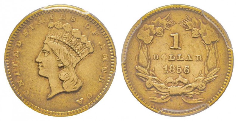 1 Dollar, Philadelphia, 1856, AU 1.67 g. 
Ref : Fr. 94, KM#86
Conservation : PCG...