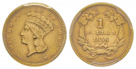 1 Dollar, Philadelphia, 1856, AU 1.67 g. 
Ref : Fr. 94, KM#86
Conservation : PCGS XF45. Upright 5