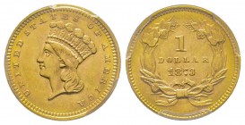 1 Dollar, Philadelphia, 1873, AU 1.67 g. 
Ref : Fr. 94, KM#86
Conservation : PCGS MS63 Open 3