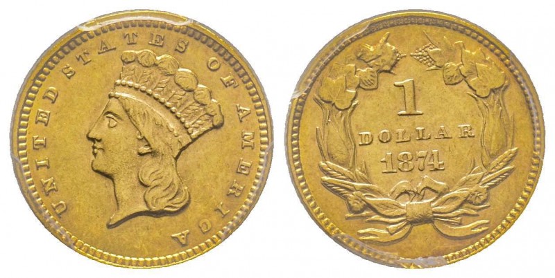 1 Dollar, Philadelphia, 1874, AU 1.67 g. 
Ref : Fr. 94, KM#86
Conservation : PCG...