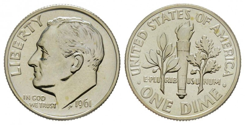 Dime, 1961, Roosvelt, AG 2.50 g.
Conservation : FDC