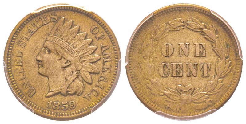 Indian Head Cent, 1859 variety 1, AE
Conservation : PCGS AU55