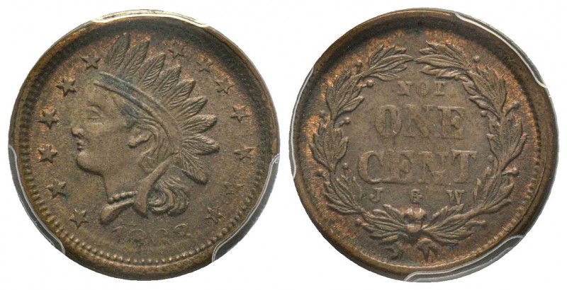 Patriotic token 1863, Copper
F-63/366
Not One Cent
PCGS MS62 BN