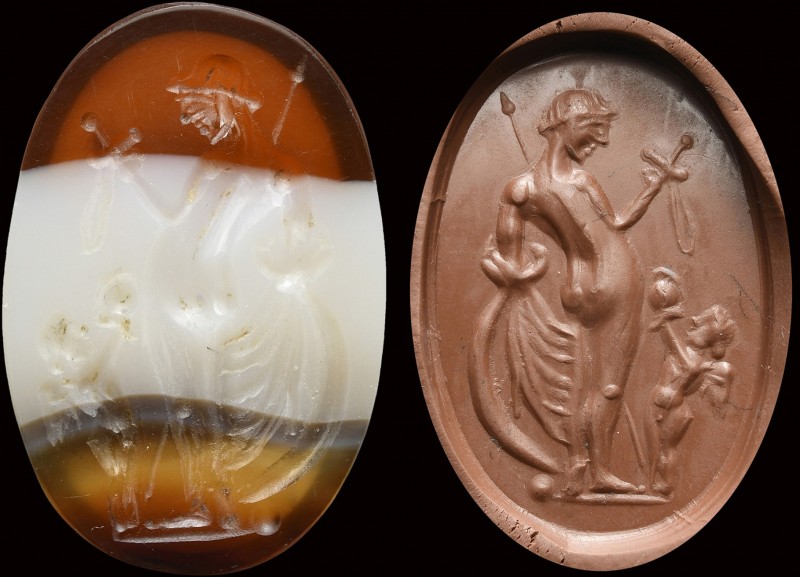 An italic banded agate intaglio. Venus Victrix with Cupid.
2nd- 1st century B.C...