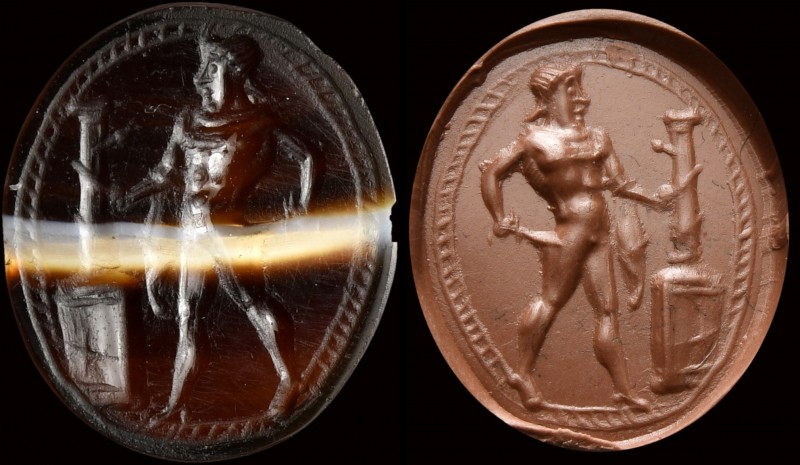 An italic banded agate intaglio. A warrior consults an oracle.
3rd - 2nd centur...