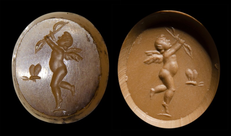 A roman agate intaglio. Eros and Pysche. 
2nd century A.D.
11 x 12 x 3 mm

T...