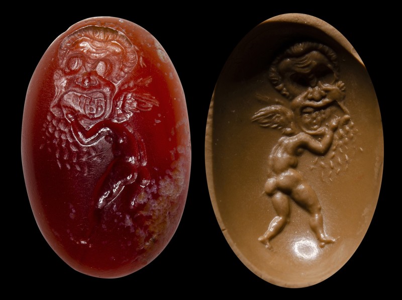 A roman carnelian intaglio. Eros with a theatrical mask. 
1st century A.D.
11 ...