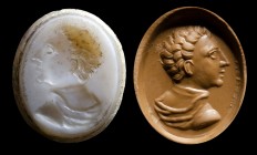 A postclassical agate intaglio. Male bust.
16th - 18th century
15 x 18 x 3 mm

The male figure is facing left wearing a cloak and characterized by...