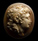 A postclassical two-layers agate cameo. Bust of hellenistic ruler.
16th - 18th century
15 x 18 x 7 mm

The young male is facing right, wearing a b...