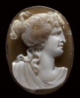 A neoclassical agate cameo. Bust of Psyche. 
19th century
16 x 20 x 4 mm

The female draped bust is turned to the right, with the head in profile....