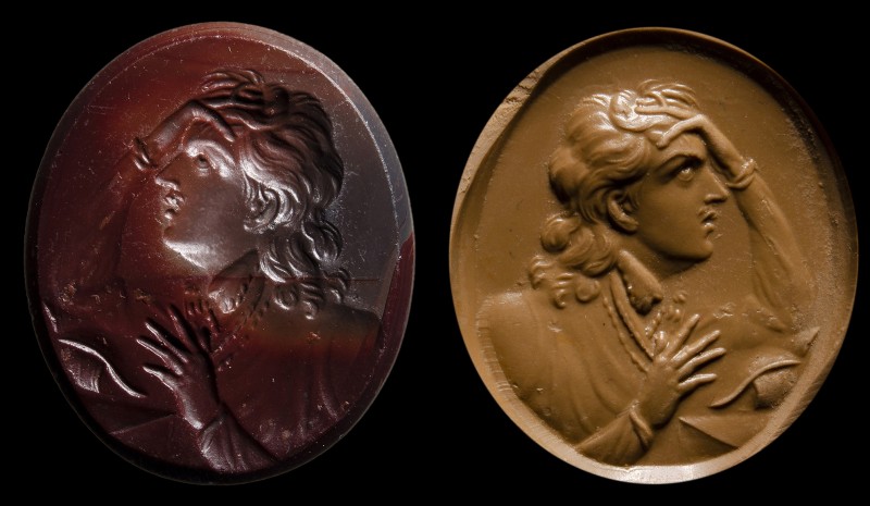 A large and unusual georgian agate seal intaglio. An english poet.
End of 18th ...