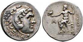 Pamphylia. Perge 
Tetradrachme (Alexandreier) ca. 221/220 v.Chr. Herakleskopf mit Löwenhaube nach rechts / Zeus Aetophoros mit Langzepter und Adler n...